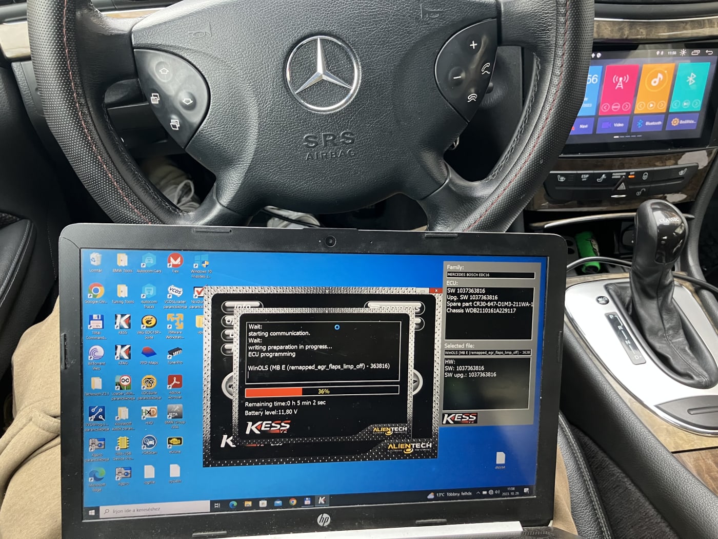 Mercedes W211 E270CDI Chiptuning Miskolc és Kazincbarcika környéke EGR DPF Hardcut Popcorn FLAP Hibakód